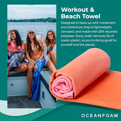 Oceanfoam Beach Towel – Lightweight, Absorbent, Quick-Drying, Sand-Resistant, Non-Slip – Ideal for Workouts, Yoga, Pilates, Beach, Pool, Boat & Travel – 25% Recycled – 72"x24" (Sunset) - color: Sunset