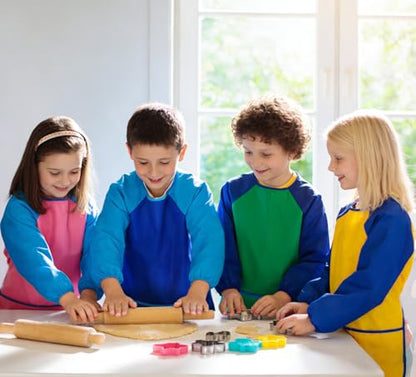 2 Pack Kids Art Smock Waterproof with Long Sleeve and 3 Roomy Pockets Artist Children Aprons for Toddlers Age 3-8 Painting Crafts（Blue） - color: 2 Pack Blue