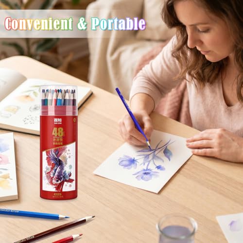 BAYTORY 48 Watercolor Pencils with Brush, Water Soluble Colored Pencils | Art Drawing Pencil Set for Adults Drawing, Sketching & Coloring Books (48 Count)