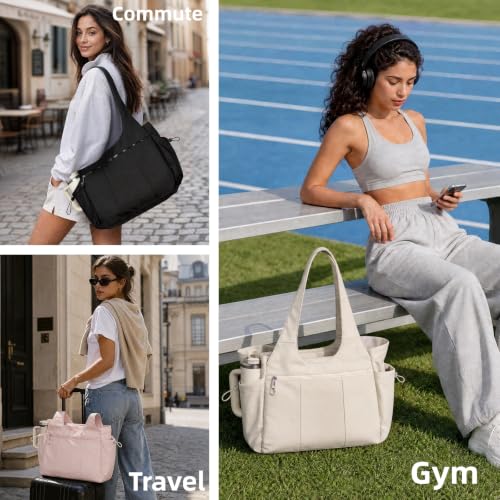 TOPEAST Foldable Tote Bag for Women with Yoga Mat Holder,Travel Tote Bag with Water Bottle Pocket,Lightweight Workout Gym Bag - color: Pink