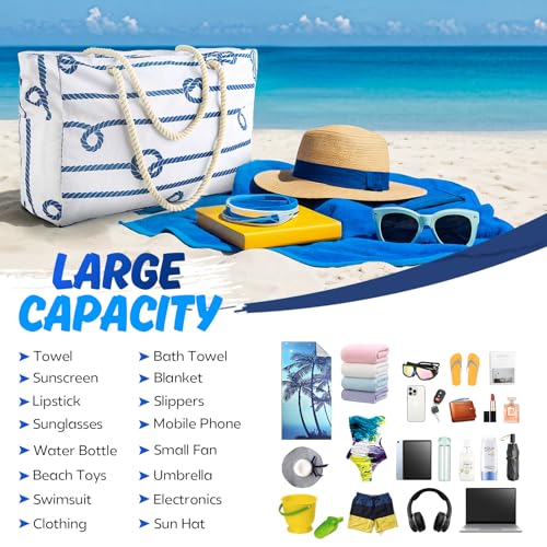 SRISE Large Beach Bag for Women & Men, Beach Bags Waterproof Sandproof, Travel Tote Bag, Swim Pool Bag for Family Outdoor - color: Knot