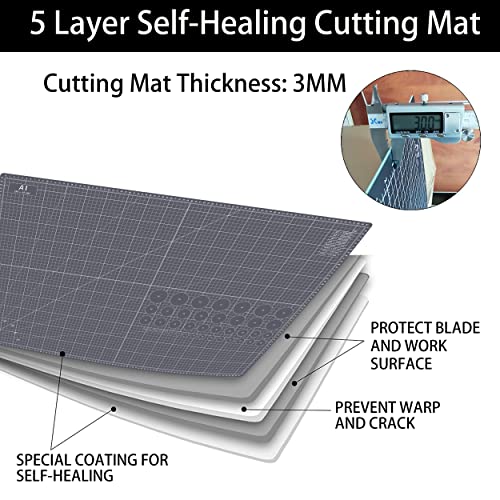 Thickened 24 x 36 Inch Self Healing Cutting Mat, Durable A1 Double Sided 5-Layer Craft Cutting Board for Fabric, Quilting, Sewing, Hobby, Scrapbooking, Arts and Crafts Project, Dark Gray - color: Gray, size: 36"L x 24"W