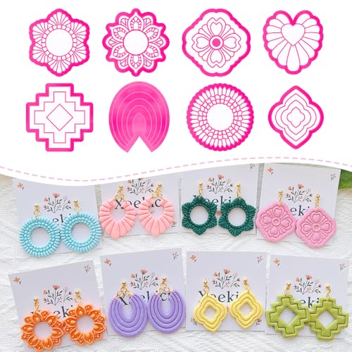Geometric Pattern Polymer Clay Cutters Set – Molds and Clay Cutters for Polymer Clay, Clay Earring Tools - color: D color