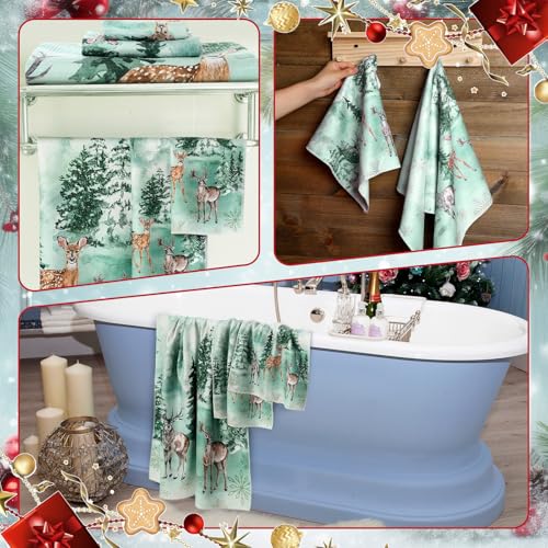 Preboun 3 Pcs Absorbent Towel Set,Green,Deer - color: Green, style: Deer