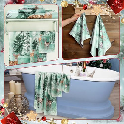 Preboun 3 Pcs Absorbent Towel Set,Green,Deer - color: Green, style: Deer