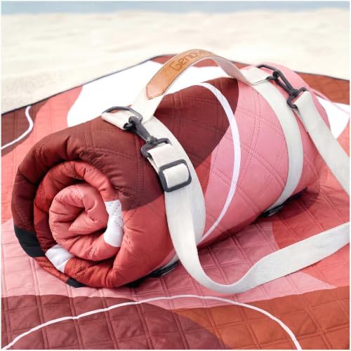 Genovega Waterproof Sandproof Beach Blanket Picnic Outdoor Camping Mat Rug Towel Oversized Extra Large Foldable Sand Free Resistant XL Giant Hawaii Honeymoon Essentials Summer Must Have Vacation Gift - color: Wave Red