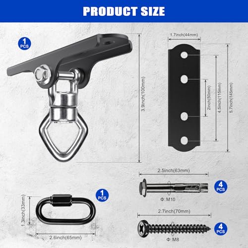 Dolibest Heavy Duty Swing Hanger with Bearing, Ceiling Mount Swing Hook,One-Piece Design Base, Swing Set Hardware for Punching Bag, Boxing, Hammock Chair, Yoga Swing, Porch Swing (360° +180° Rotation) - color: A: 360°+180° Swing Hanger With Carabiner