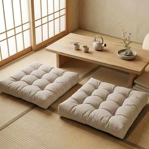 Large Square Floor Cushions Set of 2, 22 x 22 Inch with Non-Slip Bottom, Memory Foam Floor Pillow for Sitting, Meditation & Yoga, Soft Supportive Floor Seating Cushion for Adults & Kids (2, Oatmeal) - color: Oatmeal