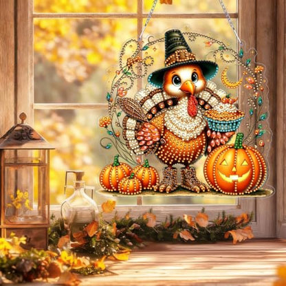 Thanksgiving Hanging Diamond Art Kits for Adult Diamond Painting Kit | Fall DIY Diamonds Painting Art Kit, Acrylic Diamonds Painting Suncatcher Board Kit, Special Crystal Diamond Hanging Ornament - color: DP04528