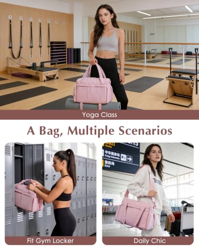 Small Gym Bag, Mini Gym Bag with Yoga Mat Holder & Wet Compartment, Pink - color: Puffer Pink