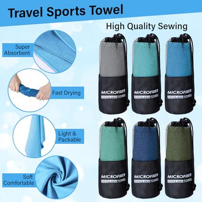 Mindsoft 6 Pack Large Microfiber Gym Towels, 47" x 20" Quick Dry Sweat Towels Super Absorbent Soft Fast Drying Towel Lightweight Towel for Workout, Camping, Backpacking, Beach, Swimming(Classic) - color: Classic