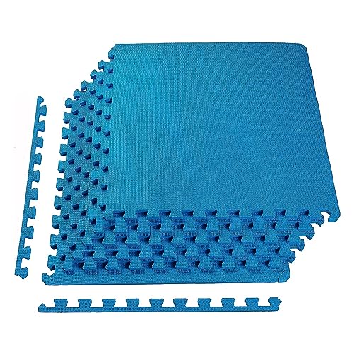BalanceFrom Puzzle Exercise Mat 1/2" Thick, EVA Interlocking Foam Floor Tiles for Home Gym, Mat for Home Workout Equipment, Floor Padding for Kids, Blue, 24 in x 24 in x 1/2 in, 24 Sq Ft - 6 Tiles | Tiles for Home Gym, Mat for Home Workout Equipment, Floo