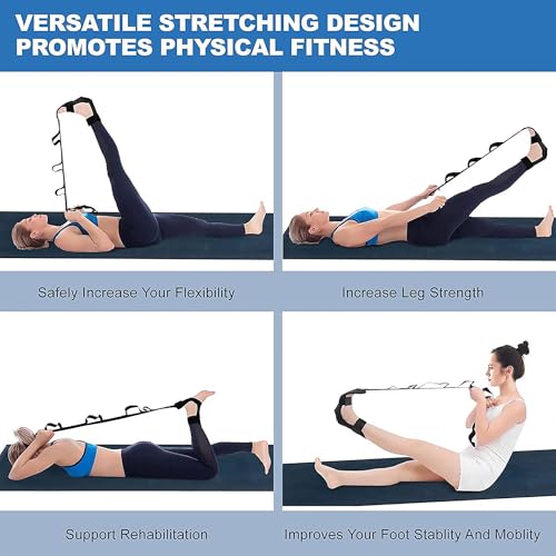 Yoga Straps For Stretching, Adjustable Ankle Foot Stretch Strap With Loops, Multi Loop Yoga Belt For Men Women - color: Blue