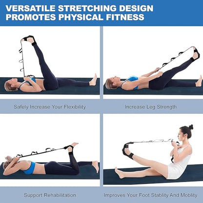 Yoga Straps For Stretching, Adjustable Ankle Foot Stretch Strap With Loops, Multi Loop Yoga Belt For Men Women - color: Blue