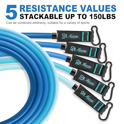 HPYGN Resistance Bands, Exercise Bands with Handles, Fitness Bands, Workout Bands with Door Anchor and Ankle Straps, for Heavy Resistance Training, Physical Therapy, Shape Body, Yoga, Home Workout Set - color: blue, style: 150LBS
