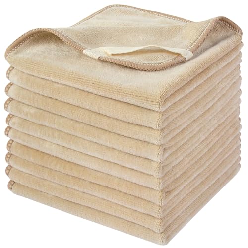 SINLAND Microfiber Facial Cloths Fast Drying Washcloth 12inch x 12inch (10pack, Cream) - color: Cream, size: 1 Count (Pack of 10)