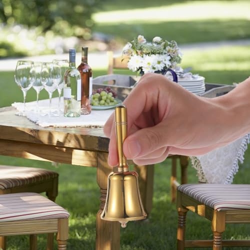 Super Loud Solid Brass Hand Call Bell Dinner Bell (S) | Hand Bells for Seniors Bedside, Teacher Classroom Bell, Ringing Bell at Wedding, Tibetan Meditation Bells, Gift for Bedridden - size: Small
