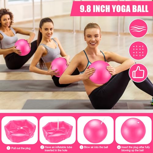 Silipull 10 Pcs Pilates Ring Blocks Set for Women Home Yoga Equipment Accessories Pilates Ring Circle and Ball Workouts Gift Include Ball Yoga Circle Resistance Bands Block Straps Gym Bag - color: Pink