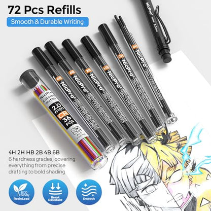 Nicpro 2.0 mm Mechanical Pencil Set, 3PCS Artist Lead Pencil Holder 2mm with 72PCS Lead Refills (4H 2H HB 2B 4B 6B Color) Eraser, Weatherproof Barrel for Outdoor Writing Drafting Drawing Sketching - style: 2.0mm(3 Pcs)