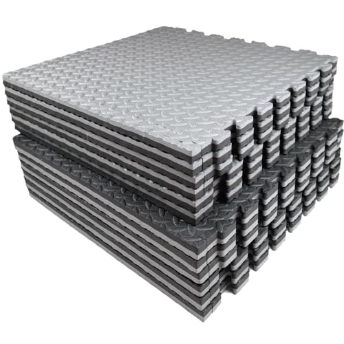 AIRHOP Upgraded 0.79" Extra Thick 48 Sq Ft High-Density Eva Foam Exercise Gym Mats, 12 Pcs Large Interlocking Puzzle Floor Tiles (24"x24") for Home Gym - color: Black/Gray