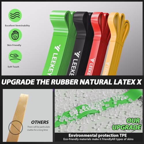 LEEKEY Resistance Bands for Pull Up Assist, Exercise & Workout Bands Set - color: 5-85LBS COLOR+Grip