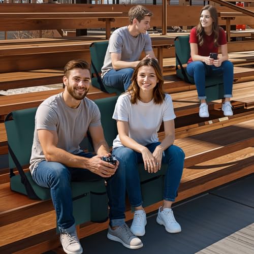 2pcs Stadium Seat for Bleachers with Back Support，Portable Bleacher Chairs with Back and Cushion，Includes Shoulder Strap and Cup Holder - color: Green,2 Pack