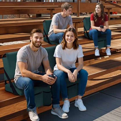 2pcs Stadium Seat for Bleachers with Back Support，Portable Bleacher Chairs with Back and Cushion，Includes Shoulder Strap and Cup Holder - color: Green,2 Pack
