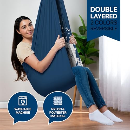 Compression Sensory Swing Adult & Kids, Indoor Outdoor Pod, Holds 300lb | indoor sensory swing for kids, outdoor sensory swing indoor, sensory swing kids, sensory toys, 360 swivel hammock swing - color: Navy Teal Tide