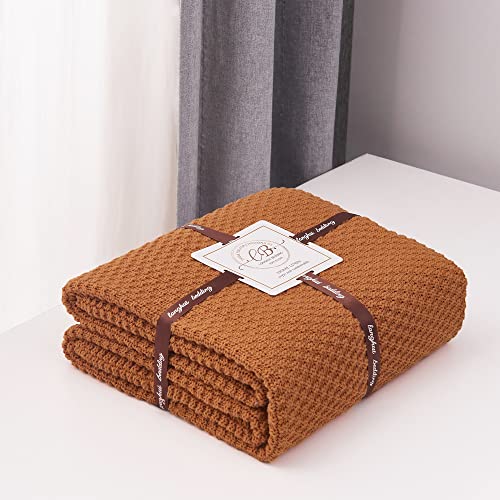 Longhui bedding 100% 면 니트 담요 - 번트 오렌지, 부드럽고 아늑함, 세탁기 사용 가능, 152.4cm x 203.2cm(60 x 80인치) - 거실, 소파, 침대 또는 여행에 적합 - color: 번트 오렌지., size: 60" x 80", Oversized