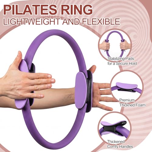 12 Pcs Pilates Rings 14 Inch and 12 Inch Exercise Ring Magic Circle Yoga Ring Lightweight Flexible Workout for Fitness Training Physical Therapy Full-Body Toning and Shaping - color: Pink,Purple