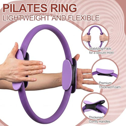 12 Pcs Pilates Rings 14 Inch and 12 Inch Exercise Ring Magic Circle Yoga Ring Lightweight Flexible Workout for Fitness Training Physical Therapy Full-Body Toning and Shaping - color: Pink,Purple