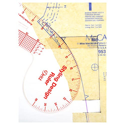 Dritz Styling Design Ruler, Curved and Straight Edge, Clear | For Sewing, Quilting, & Crafting Projects, 4-in-1 Ruler