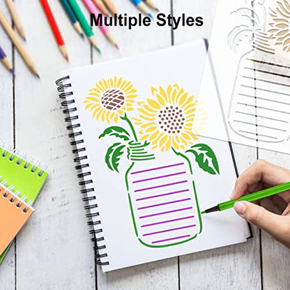 MWOOT 24 Pcs Assorted Drawing Journaling Stencils Set,Mixed Shapes Scale Painting Templates for DIY Albums Schedule Wall Art Decor,Reusable Plastic Paint Template for Diary Card Making (17.8x12.7CM)