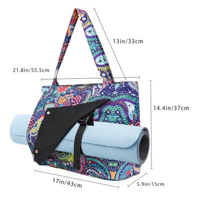Yoga Mat Bag Yoga Bags and Carriers Fits All Your Stuff Yoga Tote Bag with Zipper Pocket Yoga Mat Carrier Pilates Bag Take in Out Mat Easily - color: Paisley