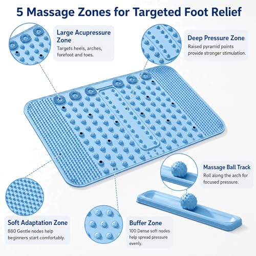 Soft TPR Extra Large Acupressure Foot Massage Mat With Removable Ball - color: Blue