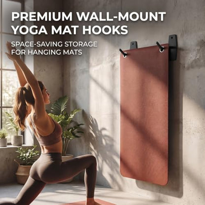 Yoga Mat Wall Mount Holder & Straps for Eyelet Workout Mat Hanging Storage