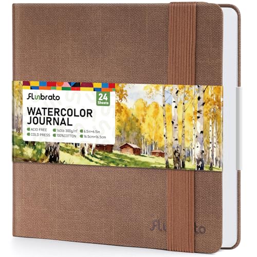 Watercolor Journal 6.5"x6.5"- 100% Cotton, 24 Sheets,Cold Press 140LB/300GSM,Watercolor Sketchbook As Travel Notebook for Watercolor, Gouache, Acrylic, Ink & Mixed Media - color: Brown