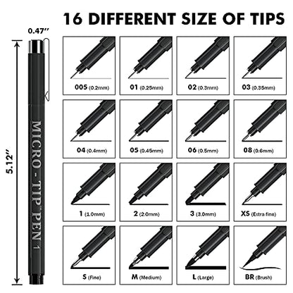 Vanstek 16 Pack Hand Lettering Pens, Calligraphy Pens Markers, Black Ink for Beginners Writing, Lettering, Journaling, Art Drawing, Signature, Illustrations and Office School Supplies