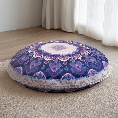 Meditation Cushion 32 Inch Round, Large Floor Pillow Seating for Adults, Bohemian Mandala Yoga Cushion, Extra Thick Memory Foam Removable Washable Cover, Ideal Gift & Holiday Decor, Purple - color: Purple