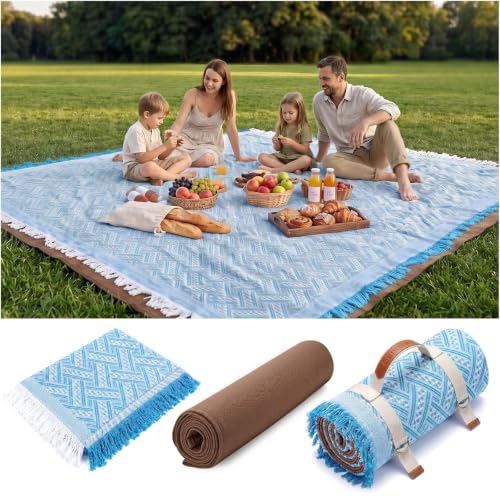 2 in 1 Extra Large Camping Blanket Outdoor Picnic Yoga Mat Lightweight Car Essential Roadtrip Gadget Rv Accessories Glamping Tent Gear Must Haves Hiking Stuff Backpacking Necessities Women Beach Gift - color: Light Blue, size: 80"x80"