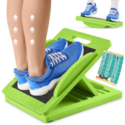 Slant Boards for Exercise, Wooden Slant Board, Calf Stretch Board with 7 Incline Angles, Velour Board, Balance Board & Calf Stretcher, Portable Incline Board for Physical Therapy, Ankle Mobility, Heel & Knees - color: Green