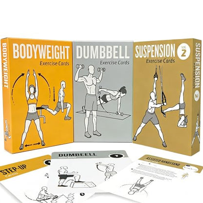 Bodyweight & Dumbbell & Suspension2 Workout Cards - 150 Large 5"x3.5" Exercise Cards with 36 Strength Moves, Home & Gym Fitness Cards for Men & Women, Beginner Fitness Guide - color: d. Brown2