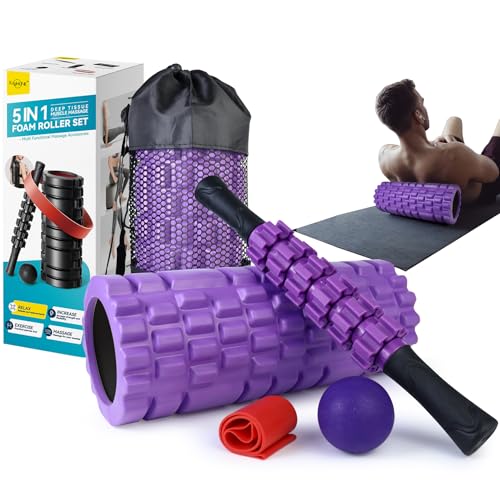 Krightlink 5 in 1 Foam Roller Set High Density Deep Tissue Massager - color: Violet