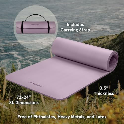 Retrospec Solana Yoga Mat Thick 1/2in Non-Slip Workout Mat with Nylon Strap - 72x24in Exercise Mat for Pilates, Stretching & Fitness - BPA Free, Easy Clean - color: Violet Haze