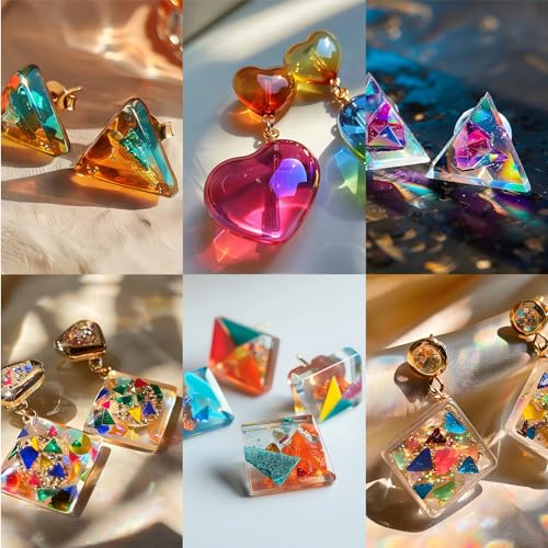 FUNSHOWCASE Cabochon Resin Mold Pack of 2 Mosaic Tile Epoxy Casting Jewelry Making - color: 358 Cavities 15 Designs