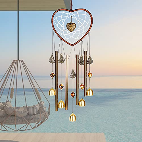 Unique Sweet Heart Dream Catcher Wind Chimes Brass Bell for Outdoor Garden Home Hanging Decoration… - size: Heart-Shaped