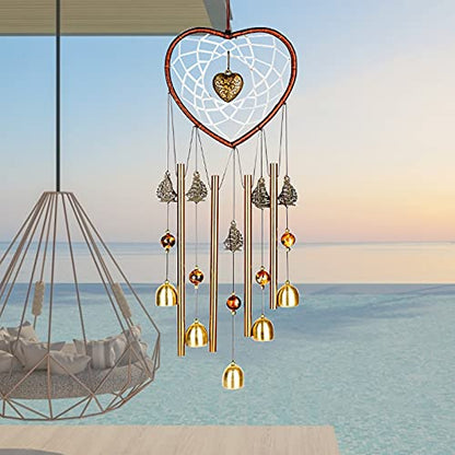 Unique Sweet Heart Dream Catcher Wind Chimes Brass Bell for Outdoor Garden Home Hanging Decoration… - size: Heart-Shaped