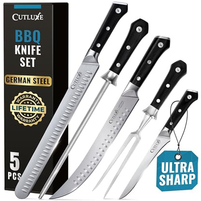 Cutluxe Butcher Knife Set, 5-Piece Slicing Carving Knives for Meat Cutting | BBQ Prep Blades, Ultra Sharp German Steel, Full Tang Ergonomic Handles – Grilling Gift for Men - size: 5 Pcs BBQ Set