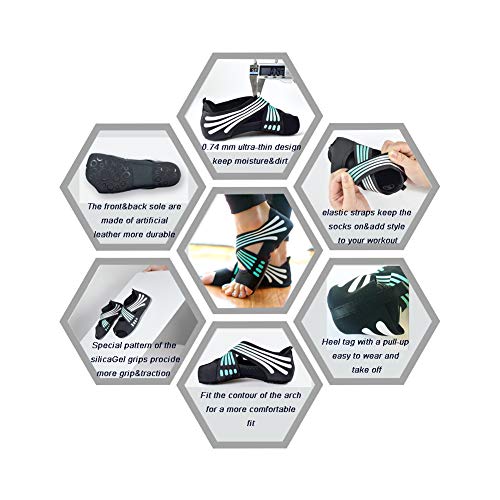 ABIRAM Pilates Grip Socks for Women - Non-Slip Toeless Yoga & Barre Socks - color: Black, size: Large