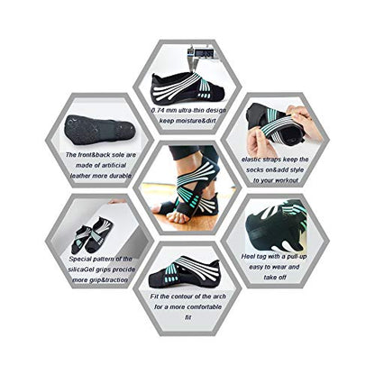 ABIRAM Pilates Grip Socks for Women - Non-Slip Toeless Yoga & Barre Socks - color: Black, size: Large